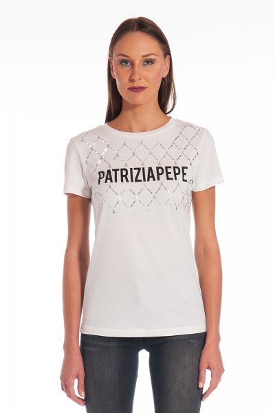 TShirt Logo con Borchie di Patrizia Pepe Bianco